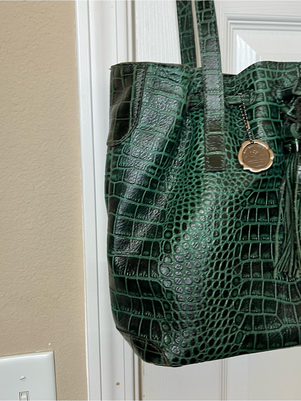 Patricia Nash Dark Green Croc-Embossed Tote with Tassel Charm - Picture 3 of 16